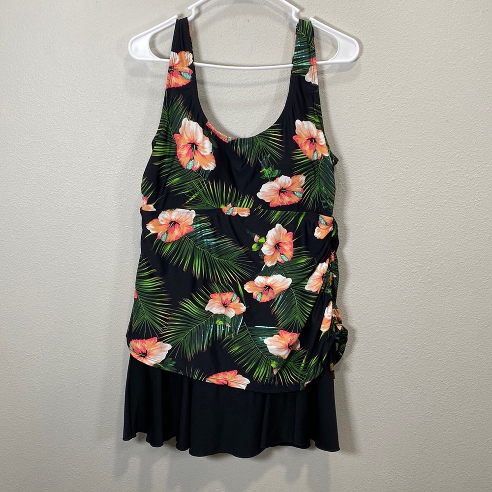 Shore shapes tropical flower swimsuit onepiece skirted‎